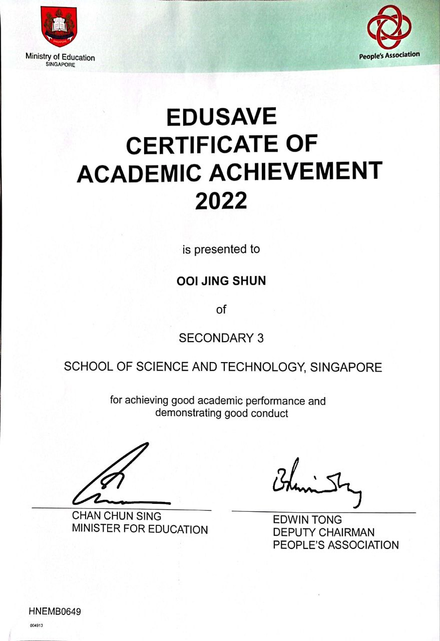 image of edusave award certificate